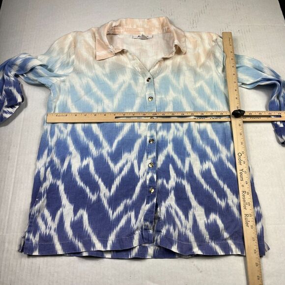 JM Collection Linen Button Down Shirt Printed 3/4 Sleeve Casual Top Size 12 - Picture 6 of 10